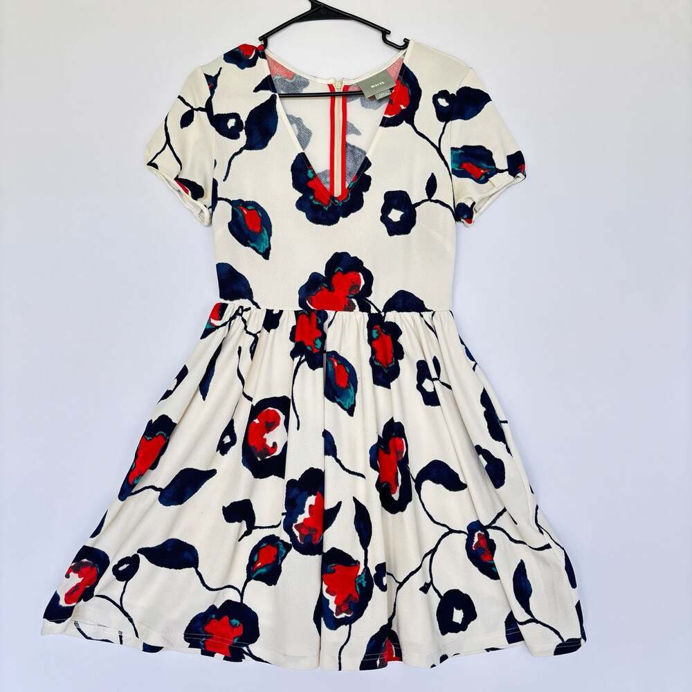 Maeve Floral Print V-Neck‎ Fit and Flare Dress Size Small